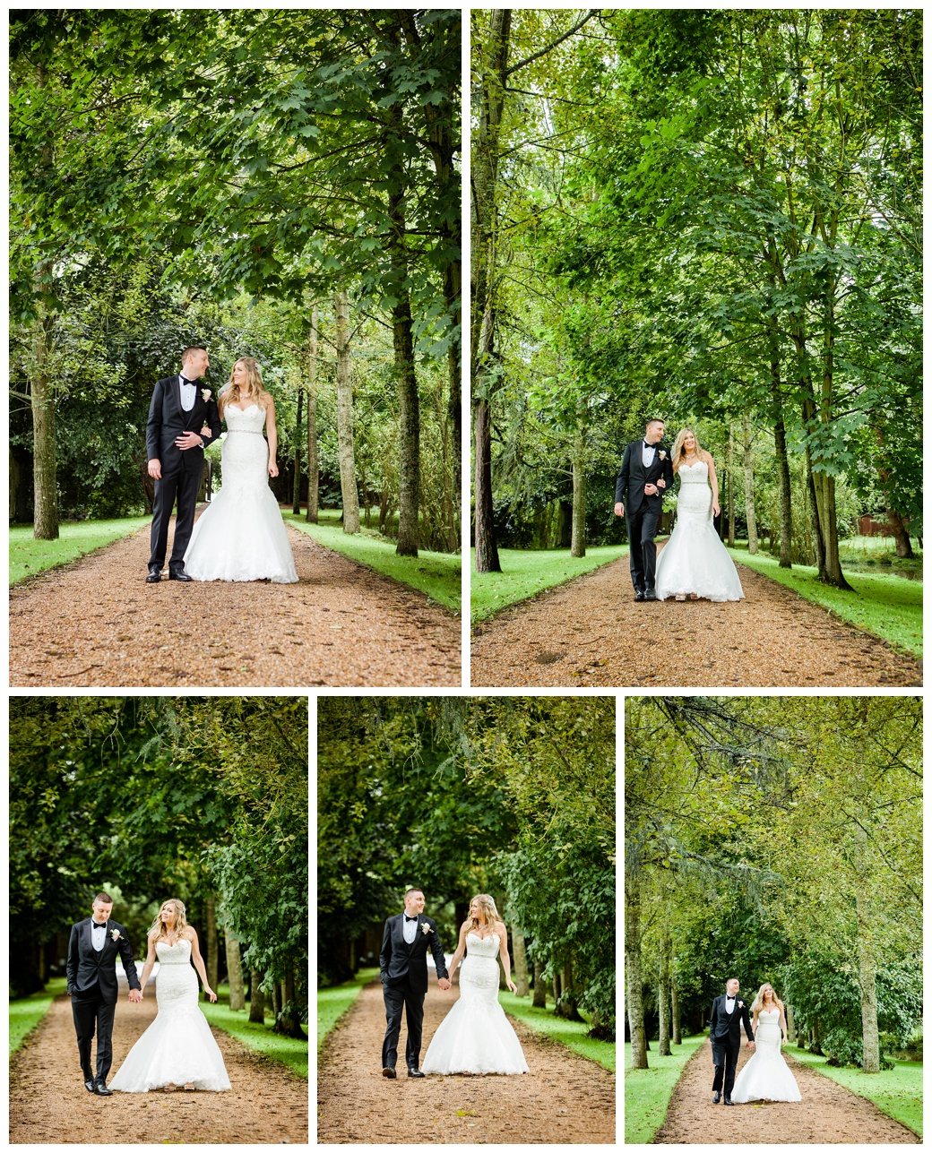 Bride and groom walking wedding photographer Broyle Place
