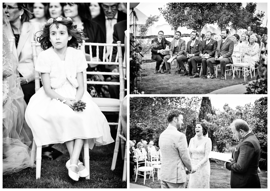 black and white wedding photography of ceremony at home