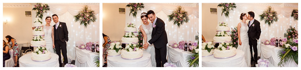 bride and groom cut cake at iranian wedding in london