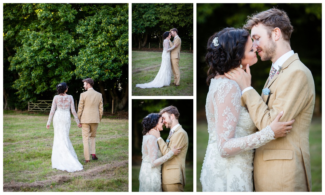 bride and groom in loving embrace