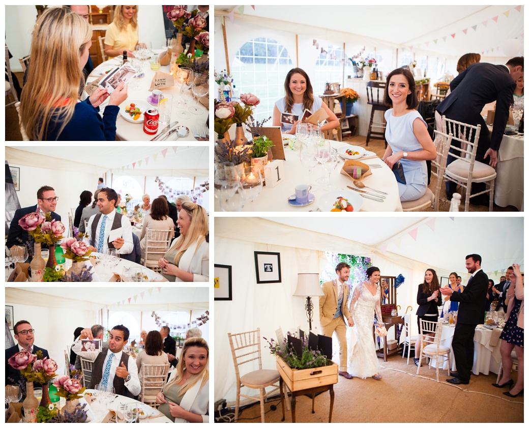 bride and groom make their entrance at wedding breakfast