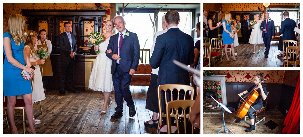 bride walks down the aisle with father stylish wedding photography