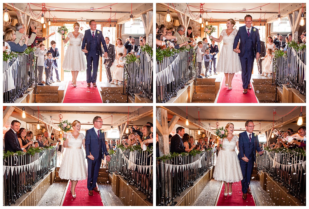 confetti throwing bride and groom at the bell in ticehurst