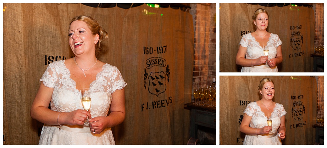 emotional bride listening to groom speech