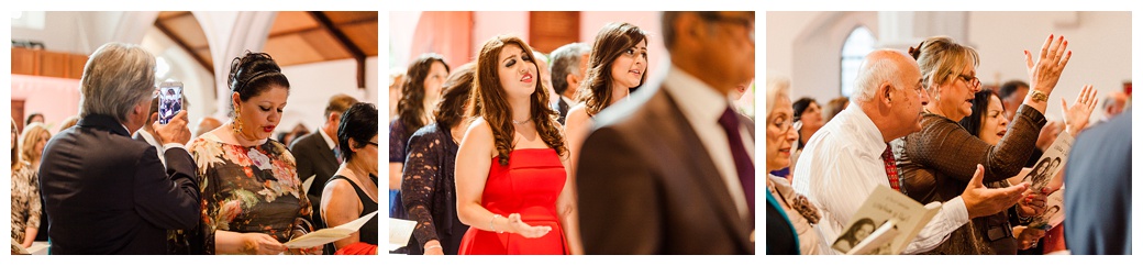 guests singing in church at iranian wedding