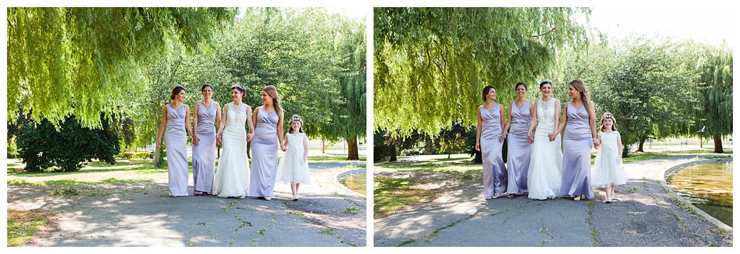 iranian bride and bridesmaids walking in park