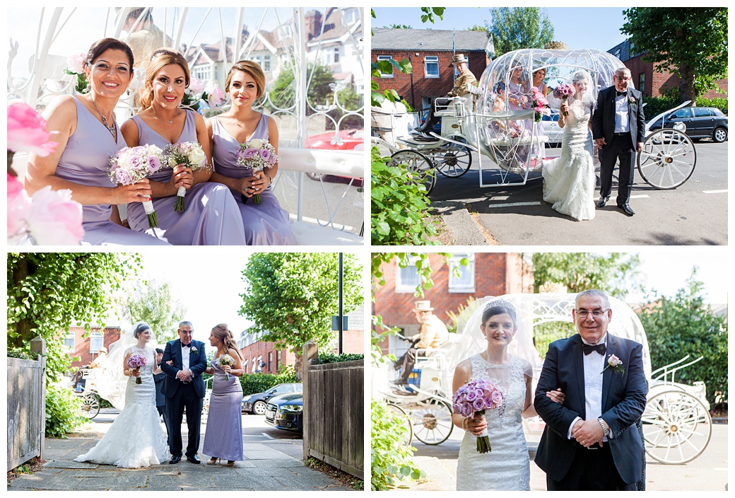iranian bridesmaids in white cinderella coach and horses london wedding