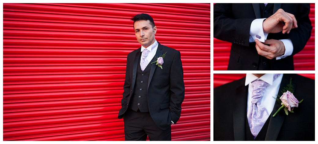 iranian groom against red background