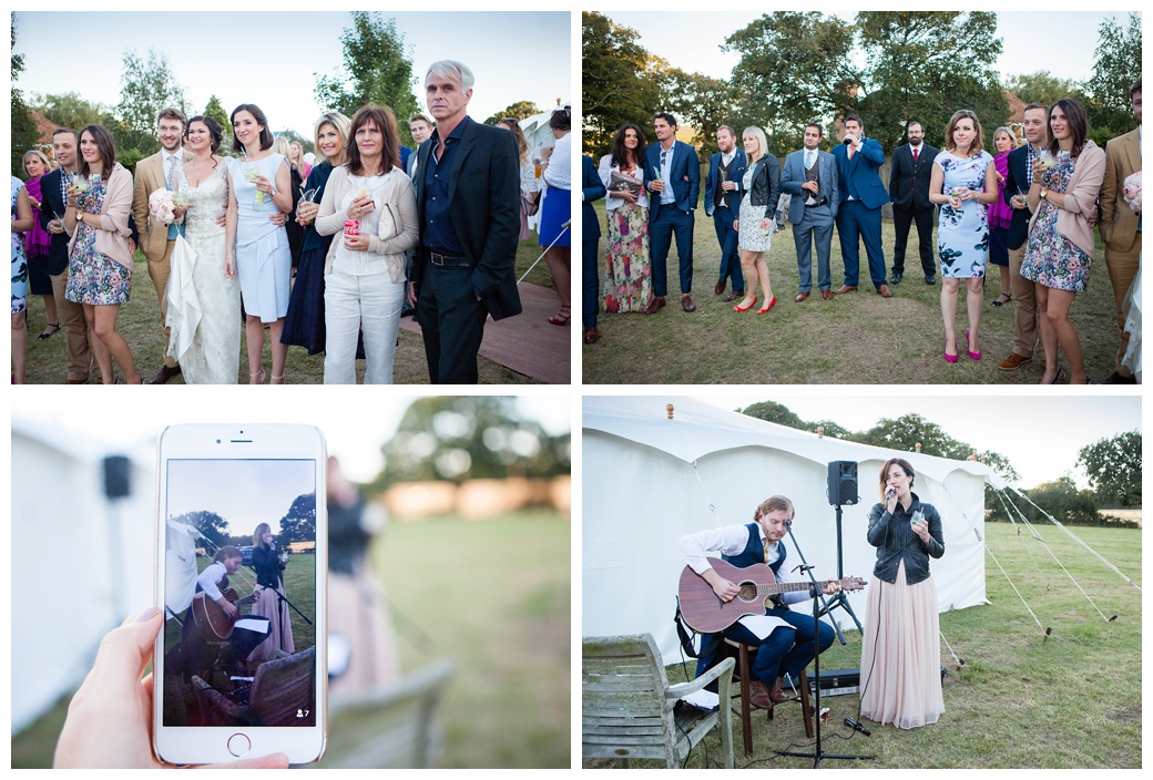 wedding party watching singer
