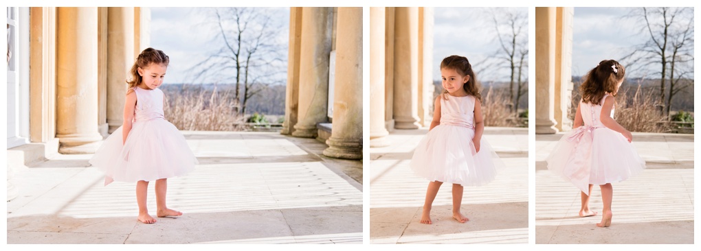 little girl in special occasion pink silk dress